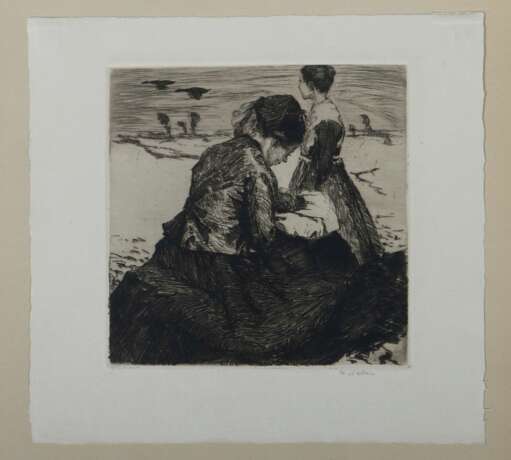 Grafiker des 19./20. Jh. ''Zwei Damen in der Landschaft ruhend'', unten rechts mit Bleistift undeutl. sign. - фото 2