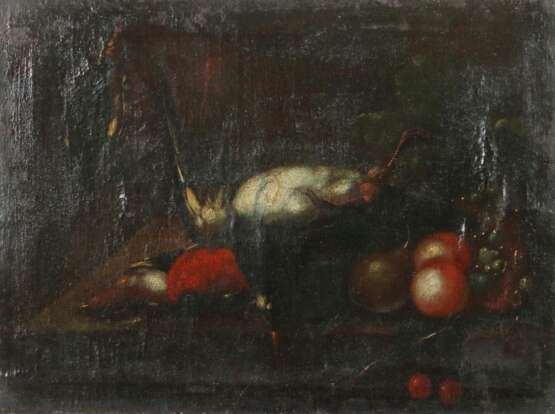 Maler des 17./18. Jh. ''Jagdstillleben'', erlegte Fasane neben variierendem Obst eine Komposition bildend - photo 1