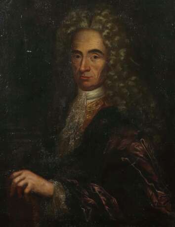 Maler des 18. Jh. ''Portrait eines Gelehrten'', Bildnis eines Mannes im Halbprofil mit Perücke - Foto 1