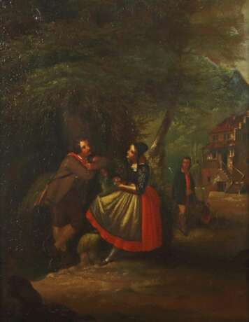 Maler des 18./19. Jh. ''Liebespaar'', im Zentrum ein Paar unter einem Baum weilend und sich unterhaltend - photo 1