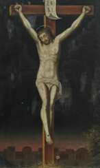 Kirchenmaler des 18./19. Jh. ''Christus am Kreuz'', Darstellung des Gekreuzigten am Berge Golgatha
