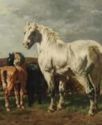 Hyacinth Jochams. Jochams, Hyacinth belgischer Maler des 19. Jh.. ''Pferde auf der Koppel''