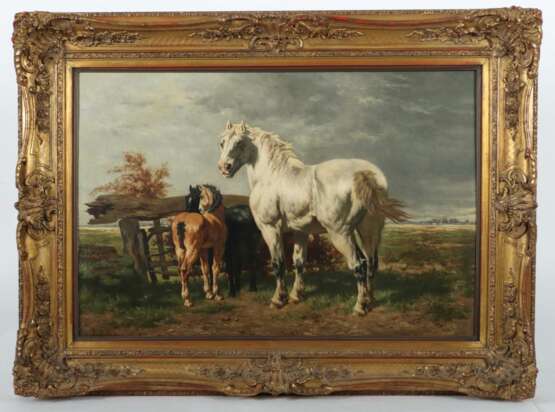 Jochams, Hyacinth belgischer Maler des 19. Jh.. ''Pferde auf der Koppel'' - Foto 2