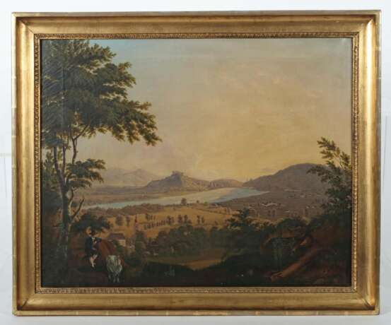 Monogrammist FW ''Blick auf Salzburg'', die Festung Hohensalzburg im Hintergrund auf dem Berg über der Stadt thronend - фото 1