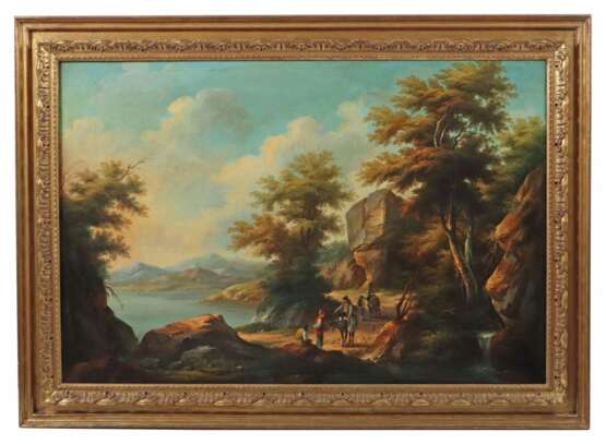 Maler des 19. Jh. ''Ideallandschaft'', Darstellung mit Bergen und einem See - photo 2