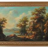 Maler des 19. Jh. ''Ideallandschaft'', Darstellung mit Bergen und einem See - Foto 2