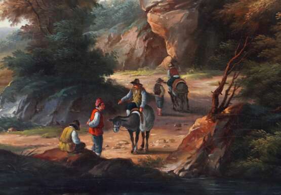 Maler des 19. Jh. ''Ideallandschaft'', Darstellung mit Bergen und einem See - photo 3