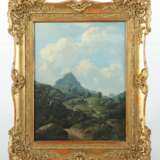 Landschaftsmaler des 19. Jh. ''Bewaldete Landschaft mit Blick auf einen Berg'', im Vordergrund Figurenstaffage auf einem hügeligen Feldweg - Foto 2