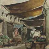 Maler des 19. Jh. ''Südländische Marktszene'', Gasse mit aufgebauten Verkaufsständen - Foto 1