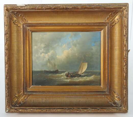 Maler des 19. Jh. ''Segelschiffe auf stürmischem Meer'' Darstellung unter dunklen Gewitterwolken, unsign. - Foto 2