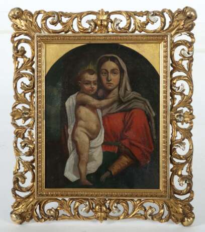 Maler des 19. Jh. ''Madonna mit Kind'', Frontaldarstellung der Maria mit dem Jesusknaben zu ihrer Rechten - Foto 2