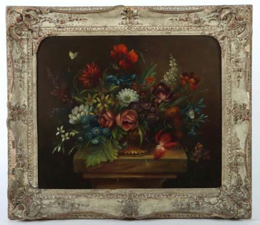 Maler des 19./20. Jh. ''Blumenstillleben'', Sommerblumen in einer Vase arrangiert - Foto 2