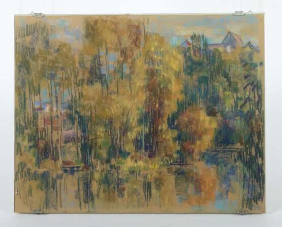 Monogrammist A.H. Maler des 20. Jh.. ''Teichlandschaft'' impressionistische Darstellung mit Bäumen und Häusern im Hintergrund, unten rechts monogr. ''A.H.'' (wohl Arno Haag) - фото 2