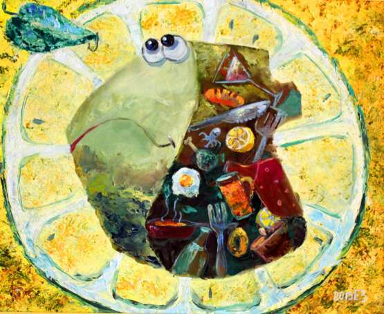 „Fisch unter Zitrone“ Siehe Beschreibung Impressionismus Animalistisches 2015 - Foto 1
