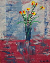 Fleurs dans un vase bleu