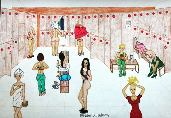 “Girls in changing room” Paper Mixed media Everyday life 3018 - photo 1