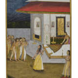 A PAINTING OF A LADY BEING LED TO BED - фото 1
