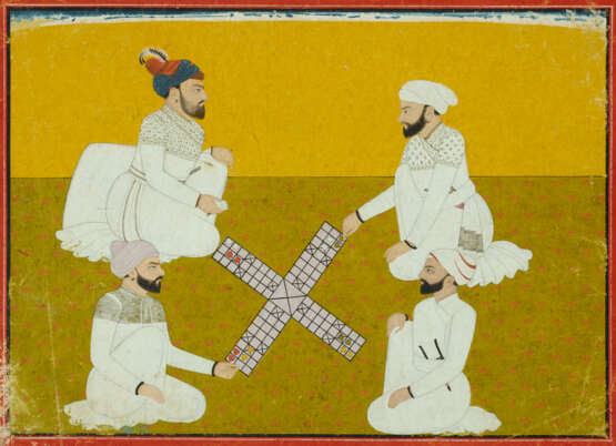 A PAINTING OF A RAJA AND HIS COURTIERS PLAYING CHAUPAR - фото 1