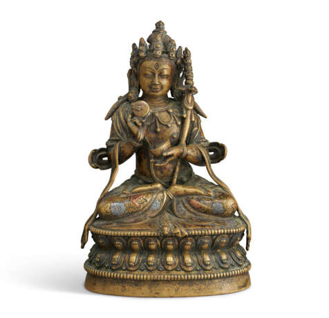 A VERY RARE COPPER- AND SILVER- INLAID BRONZE FIGURE OF VIRA VAJRADHARMA - фото 1