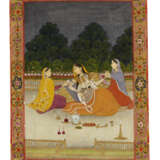 A PAINTING OF A LADY WITH HER ATTENDANTS ON A TERRACE - photo 1