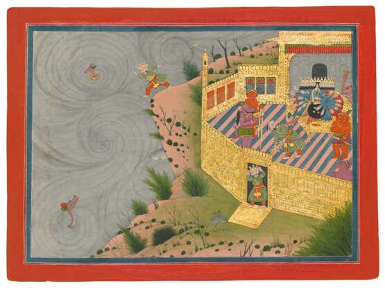 AN ILLUSTRATION FROM A RAMAYANA SERIES: VIBHISHANA DEFECTS FROM LANKA AND FLIES ACROSS THE OCEAN - фото 1