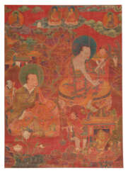A RARE RED-GROUND PAINTING OF ARHATS