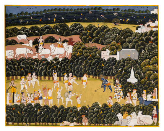 A PAINTING OF KRISHNA PLAYING IN A GLADE WITH GOPAS - Foto 1