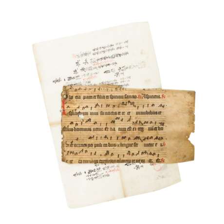 Mittelalterliche Notenhandschrift auf Pergamentpapier, - Foto 1