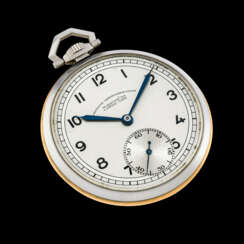 DEUTSCHE UHRENFABRIKATION LANGE UHR, STAINLESS STEEL AND PINK GOLD OPENFACE POCKET WATCH WITH TWO-TONE SILVERED DIAL 