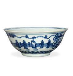 A LARGE MING-STYLE BLUE AND WHITE `SCHOLARS' BOWL