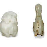 A WHITE JADE CARVING OF A RAM AND A GREENISH-BEIGE JADE CARVING OF A GOAT - photo 3