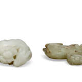 A WHITE JADE CARVING OF A RAM AND A GREENISH-BEIGE JADE CARVING OF A GOAT - photo 4