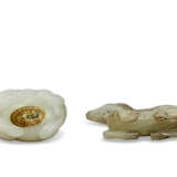 A WHITE JADE CARVING OF A RAM AND A GREENISH-BEIGE JADE CARVING OF A GOAT - photo 5