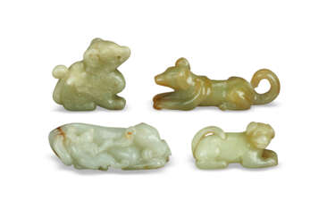 FOUR JADE CARVINGS OF DOGS