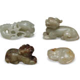 FOUR JADE CARVINGS OF MYTHICAL BEASTS - photo 1