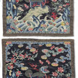 A PAIR OF EMBROIDERED MIDNIGHT-BLUE SILK MILITARY OFFICIAL’S RANK BADGES OF LIONS, BUZI - photo 1