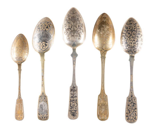 FIVE SILVER AND NIELLO SPOONS Russian, Moscow / St. Pete - Foto 1