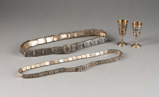 TWO SILVER AND NIELLO BELTS AND TWO VODKA BEAKERS Russia - photo 1
