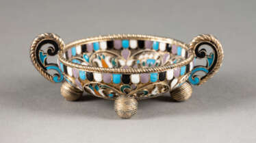 A SILVER-GILT AND CLOISONNÉ ENAMEL BOWL Russian, Pavel O