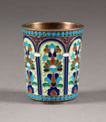 A SILVER-GILT AND CLOISONNÉ ENAMEL VODKA BEAKER Russian,