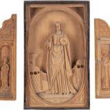 THREE CARVED ICONS SHOWING CHRIST, THE MOTHER OF GOD AND - photo 1