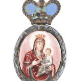 A SILVER AND CLOISONNÉ ENAMEL PANAGIA SHOWING THE ICON O - фото 1