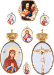 SIX PENDANTS AND A BROOCH SHOWING CHRIST PANTOKRATOR, TH