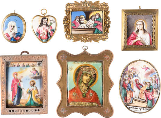 A GROUP OF SEVEN ENAMEL ICONS (FINIFTI) SHOWING IMAGES O - Foto 1