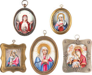 A COLLECTION OF FIVE ENAMEL ICONS (FINIFTI) SHOWING IMAG