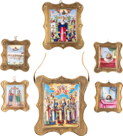 A GROUP OF SIX ENAMEL ICONS (FINIFTI) SHOWING THE MOTHER - фото 1