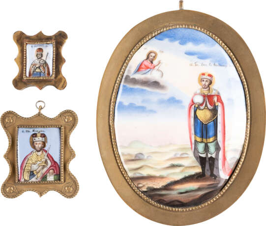 THREE ENAMEL ICONS (FINIFTI) SHOWING ST. ALEXANDER NEVSK - photo 1