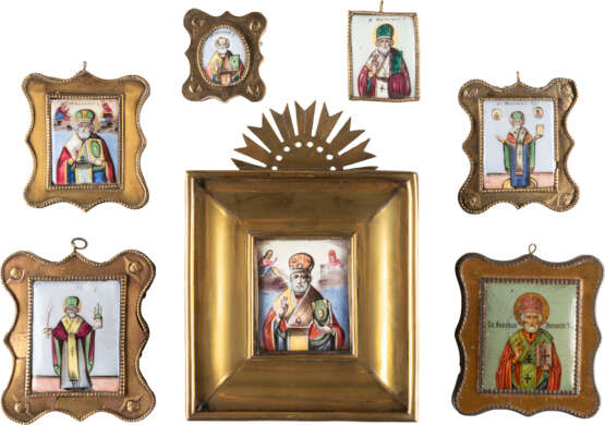 A COLLECTION OF SEVEN ENAMEL ICONS (FINIFTI) SHOWING ST. - Foto 1