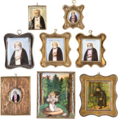 A COLLECTION OF EIGHT ENAMEL ICONS (FINIFTI) SHOWING ST.