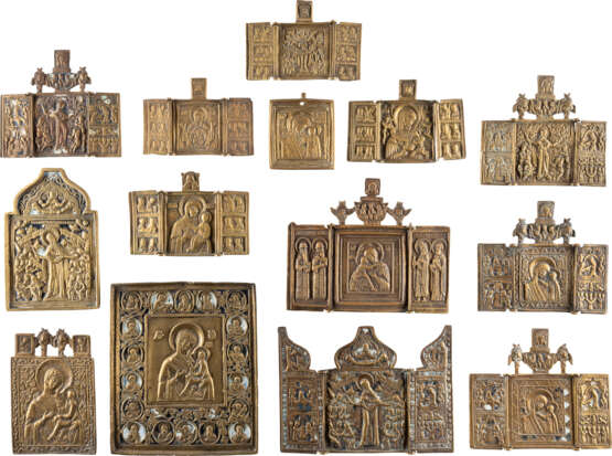 TEN TRIPTYCHS AND FOUR BRASS ICONS SHOWING THE IMAGES OF - фото 1